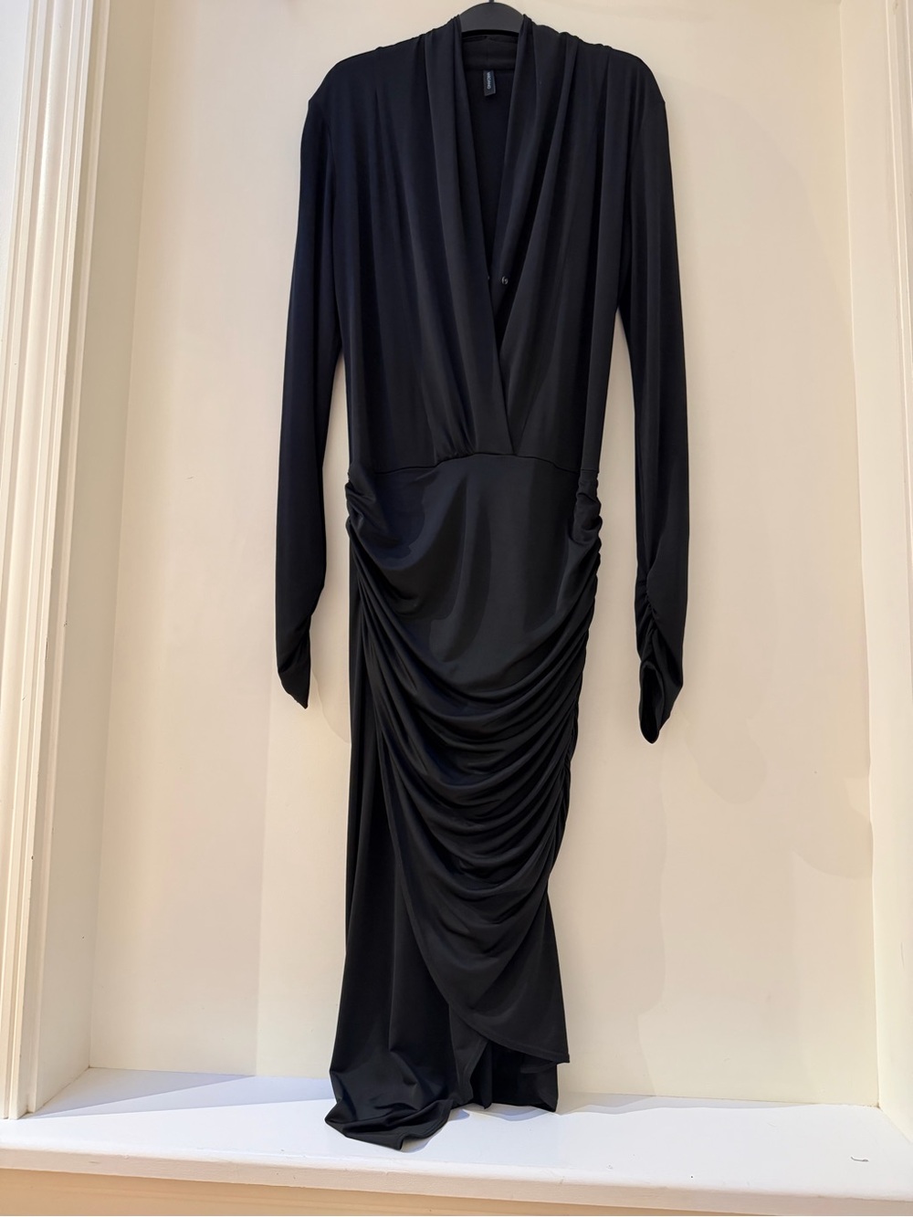 Black Ruched Bodycon Midi Dress Size Medium